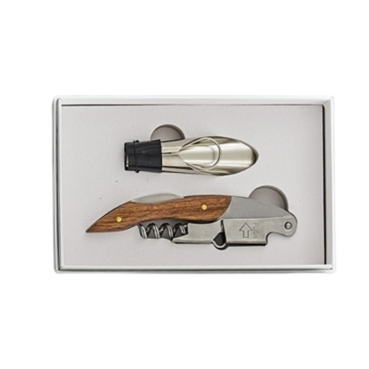 Wine Favor Set 2 Steel and Wood CBR