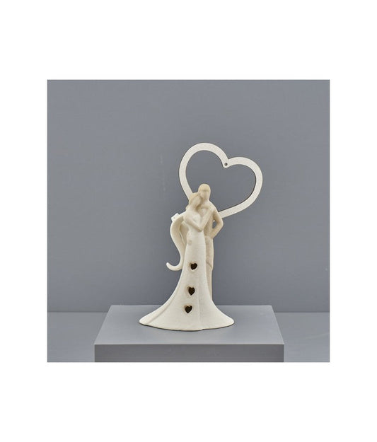 Couple de coeurs LED colombe en porcelaine grise et blanche